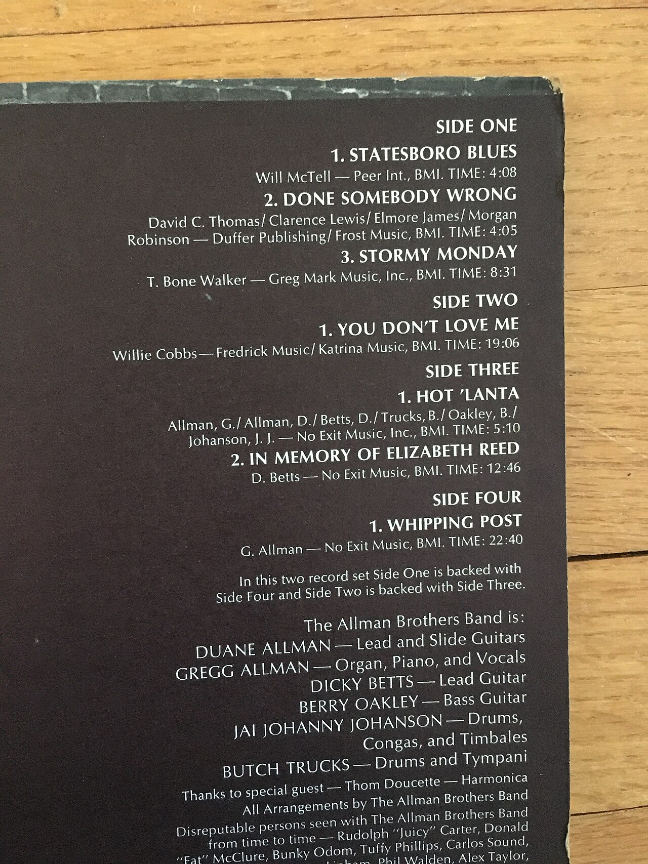 Original LP inside gatefold credits for Allman Brothers At Fillmore East.jpg