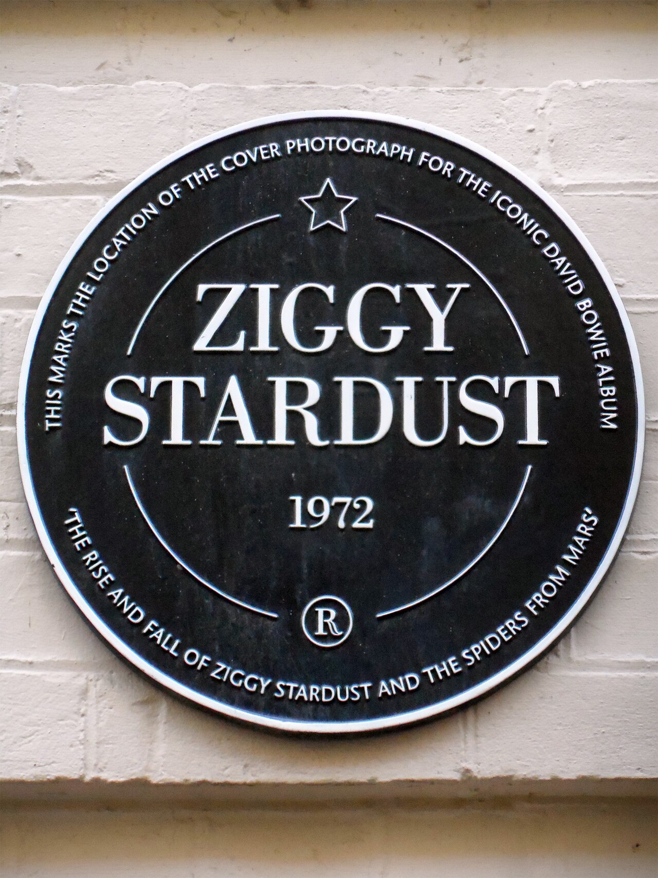 This marks the location of the cover photograph for the iconic David Bowie album 'The Rise and Fall of Ziggy Stardust and the Spiders From Mars'. Ziggy Stardust 1972.jpg