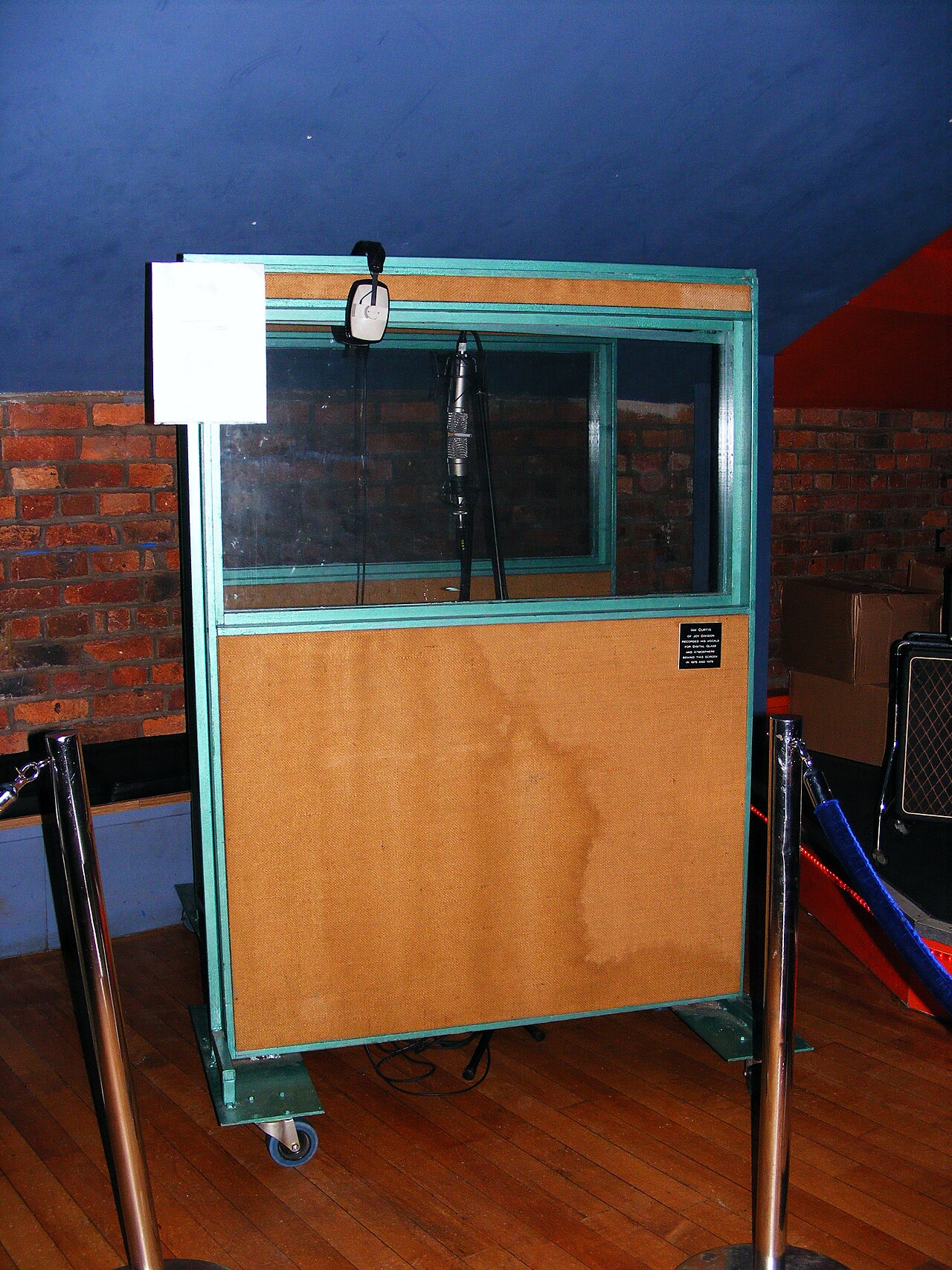 Sound Baffle for vocal recording - Ian Curtis of Joy Division recorded his vocals for Digital Glass and Atmosphere behind this screen in 1978 and 1979. Joy Division Exhibition, Manchester, 2010 (2010-05-19 13.12.01 by Man Alive!)