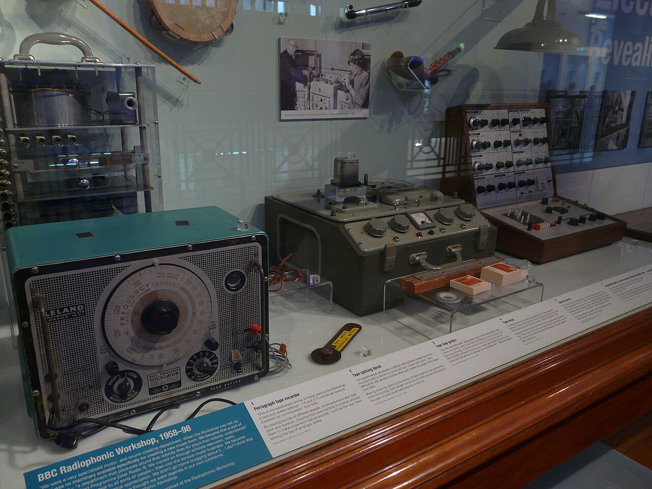 BBC Radiophonic Workshop (1958-98) machines - Tape Recorder with tape loop equipment, Beat Frequency Oscillator & EMS Putney VCS3